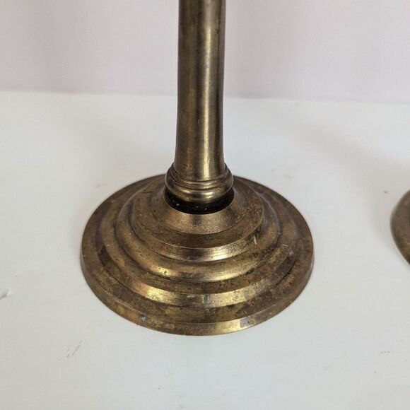 Pair of Vintage Brass Candlestick Holders – 7.5" Tall – MCM Deco Style - Picture 4 of 7